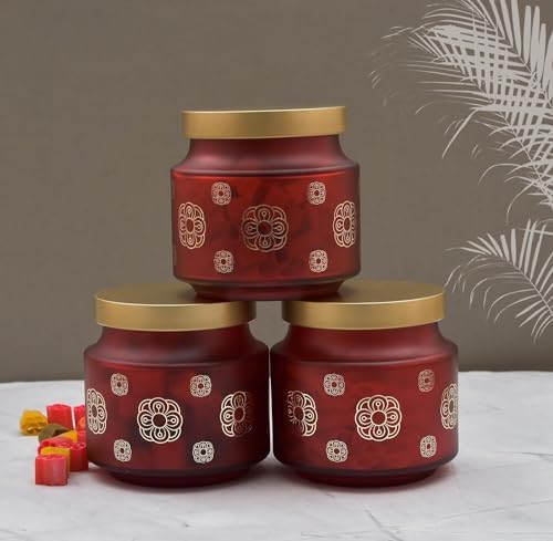 Croco Jar Printed Round Glass Storage Jars - Glass Material, 12 Piece Set, Transparent Color, Screw Type Cap | Ideal For Dry Fruits, Food Storage, Juice, Water
