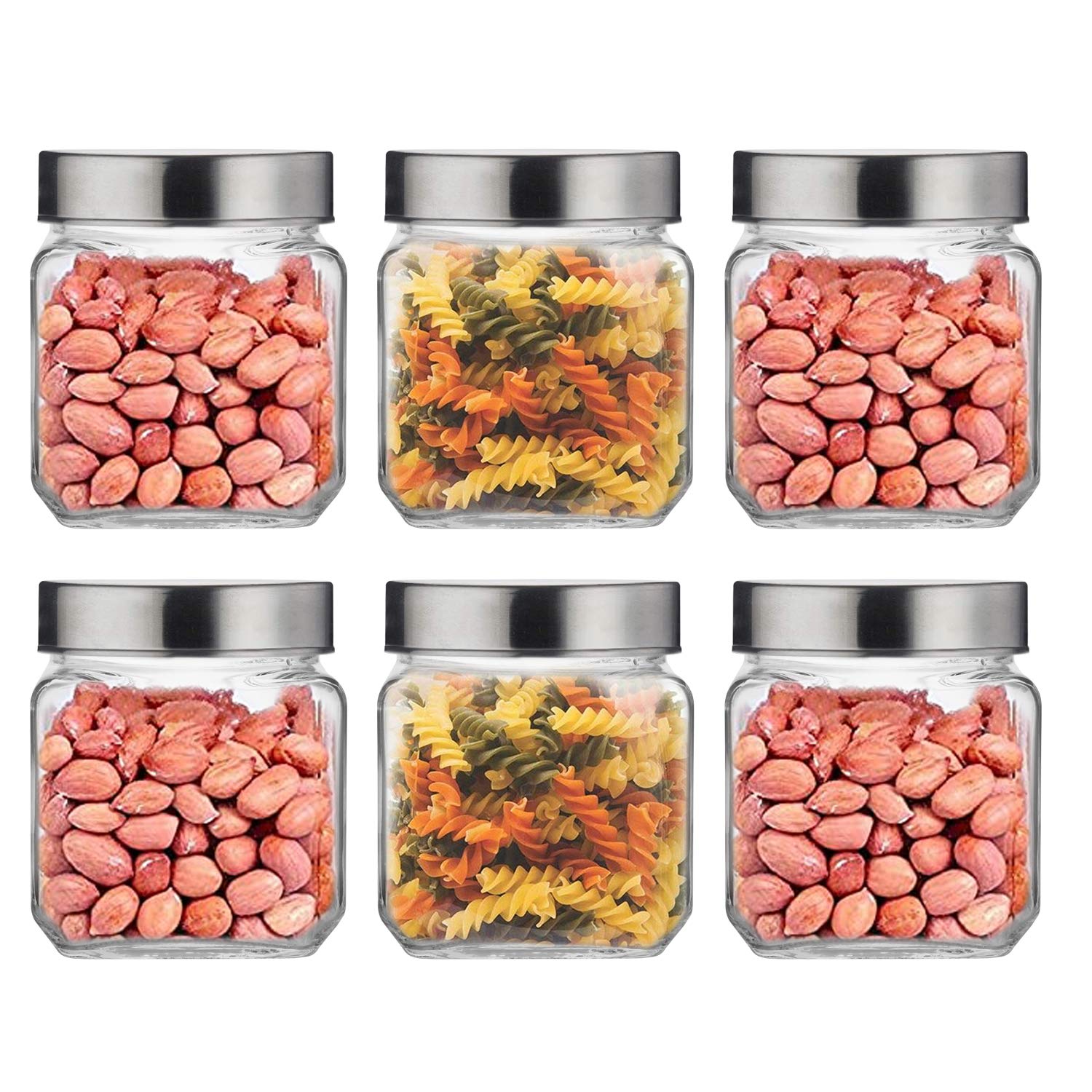 Croco Square Shape Storage Glass Jar - 12 Piece Set, Transparent Glass Material, Round Shape, Suitable For Dry Fruits & Food Storage, Juice, Water