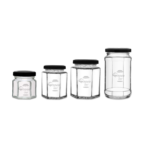 Croco Hexagon Glass Jar And Container - Color: Transparent