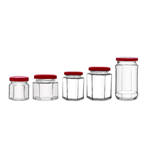 Croco Hexagon Glass Jar And Container Multi Size - Color: Transparent