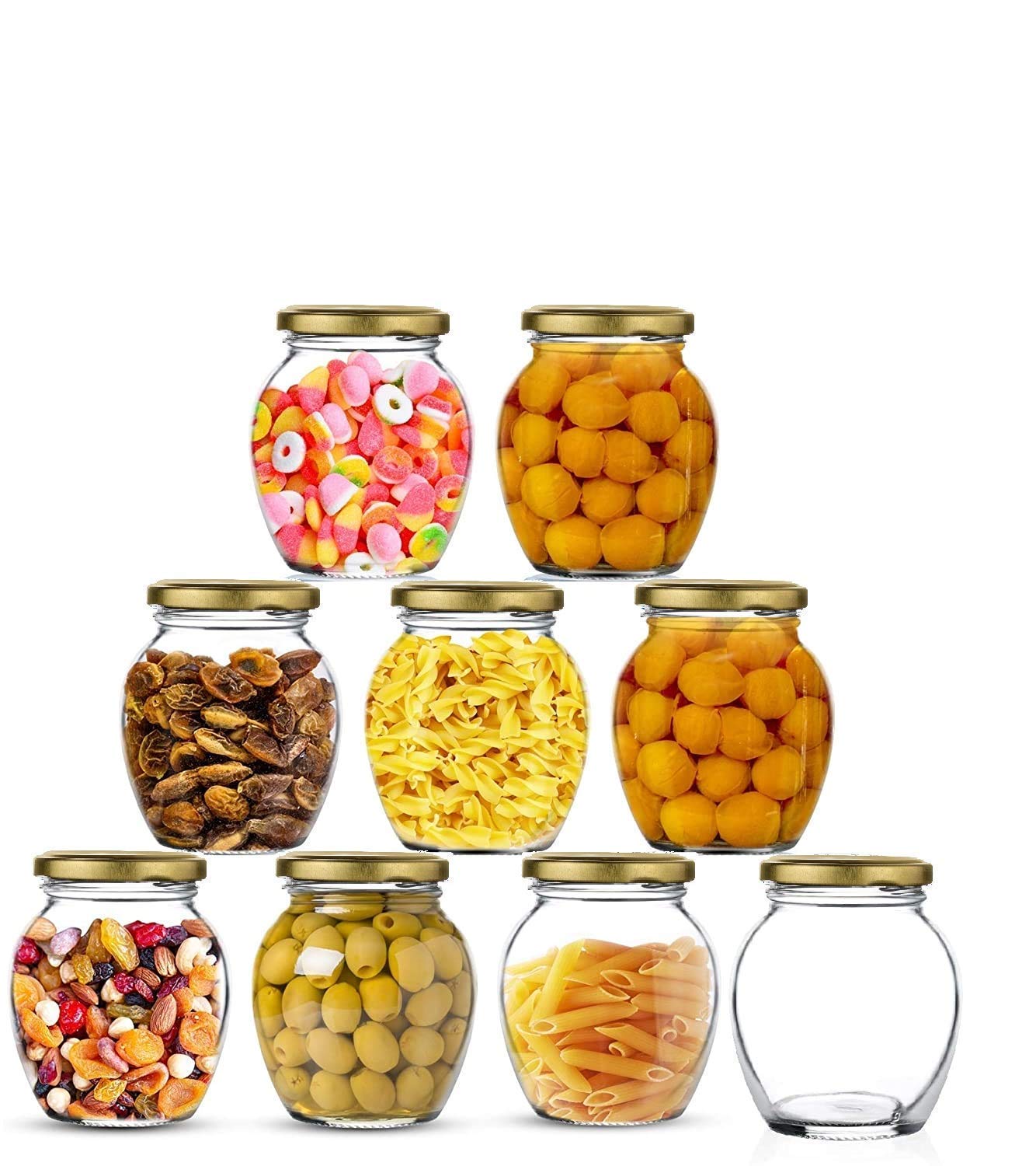 Croco Matka Glass Jar Set Of Air Tight Golden Lid To Store Spices, Pickle And Dry Fruit ( 400 Ml) - Color: Transparent