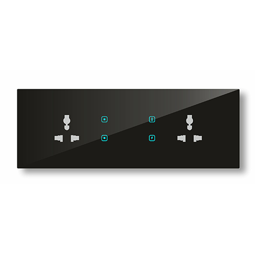 Touch 4 Switch 2 Socket - 230V Digital Output Device, Industrial/Commercial Use, 50Hz Frequency, Black Finish with Four Touch Controls and Dual Sockets