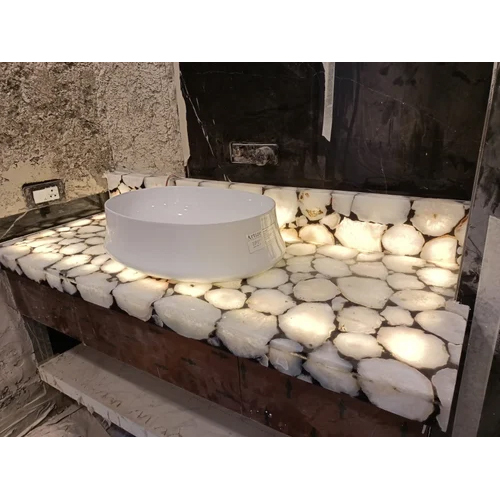 White Agate Stone Table Top And Slab