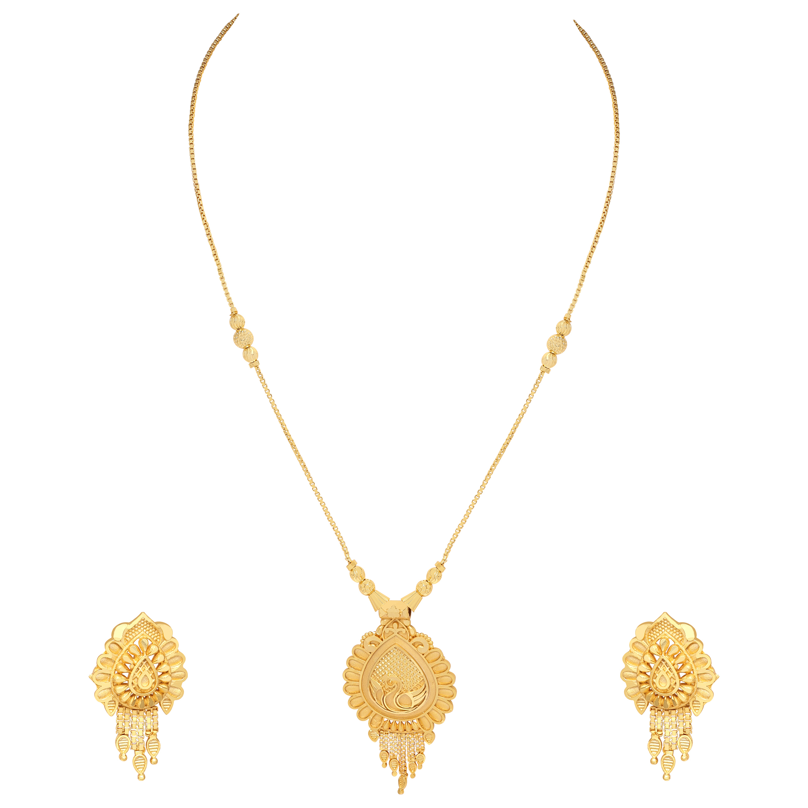 Long Gold Plated Necklace Set - Adjustable Size, Intricate Designs & Shimmering Stones | Perfect For Weddings, Engagements, And Special Occasions
