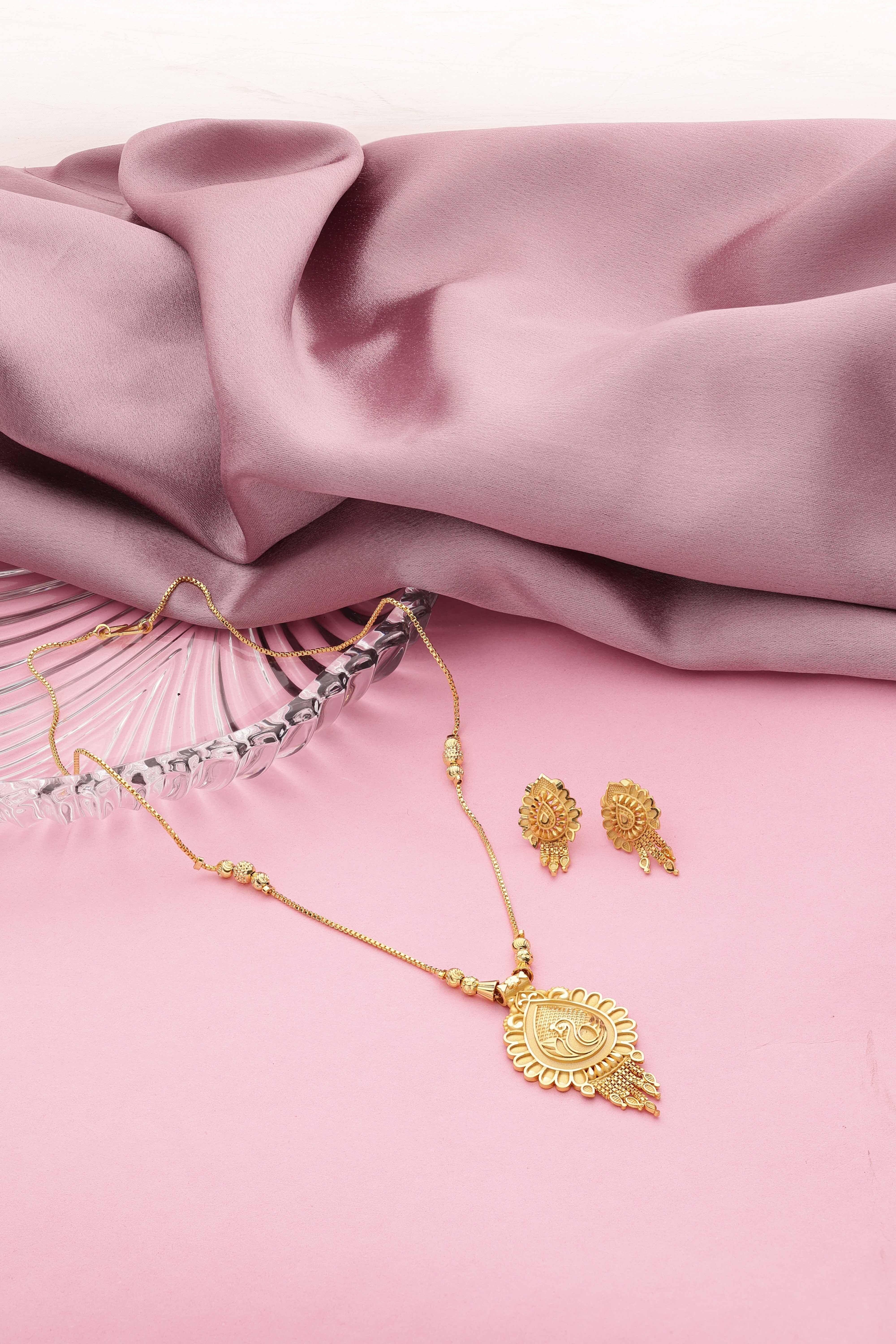 Long Gold Plated Necklace Set - Adjustable Size, Intricate Designs & Shimmering Stones | Perfect For Weddings, Engagements, And Special Occasions