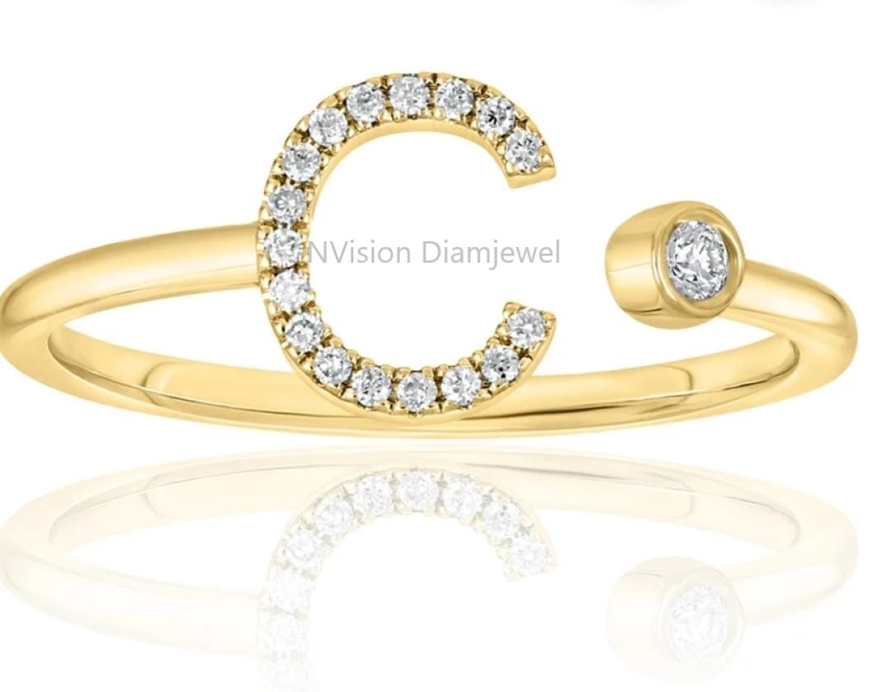 Real Diamond Alphabetical Initial Ring - Diamond Carat Weight: 0.20 Carat