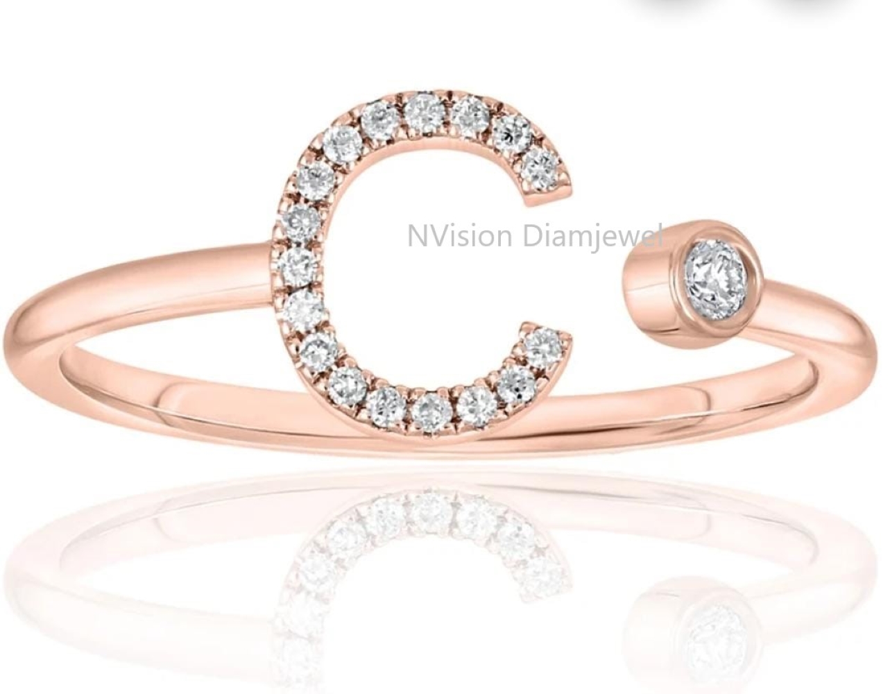 Real Diamond Alphabetical Initial Ring - Diamond Carat Weight: 0.20 Carat