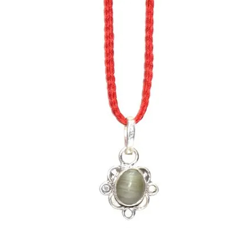 5.25 Ratti Natural Eye Stone Silver Pendant - Natural Gemstone, 5.25 Ratti Size, Green Color, Coated Finishing | Religious Hinduism Theme, Durable Design