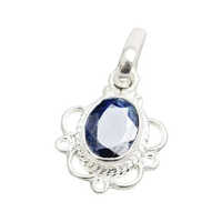7.25 Ratti Blue Sapphire Silver Pendant - Silver, Natural Gemstone, Blue Color | Durable Coating, Religious Symbol For Hinduism