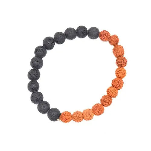 Lava Stone Rudraksha Mens Bracelet - Gender: Male