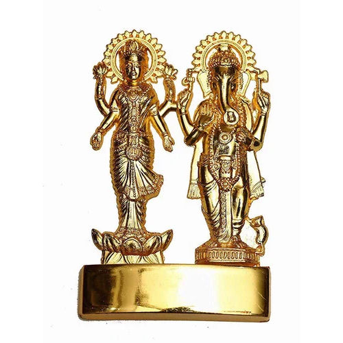 Laxmi Ganesh Metal Murti - Finishing: Gold