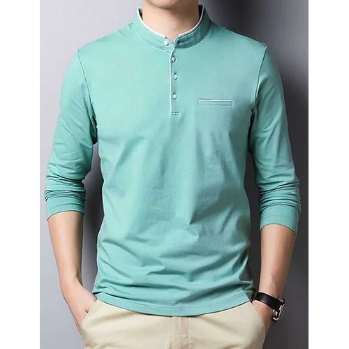 Mens Mandarin Collar Green T-Shirt