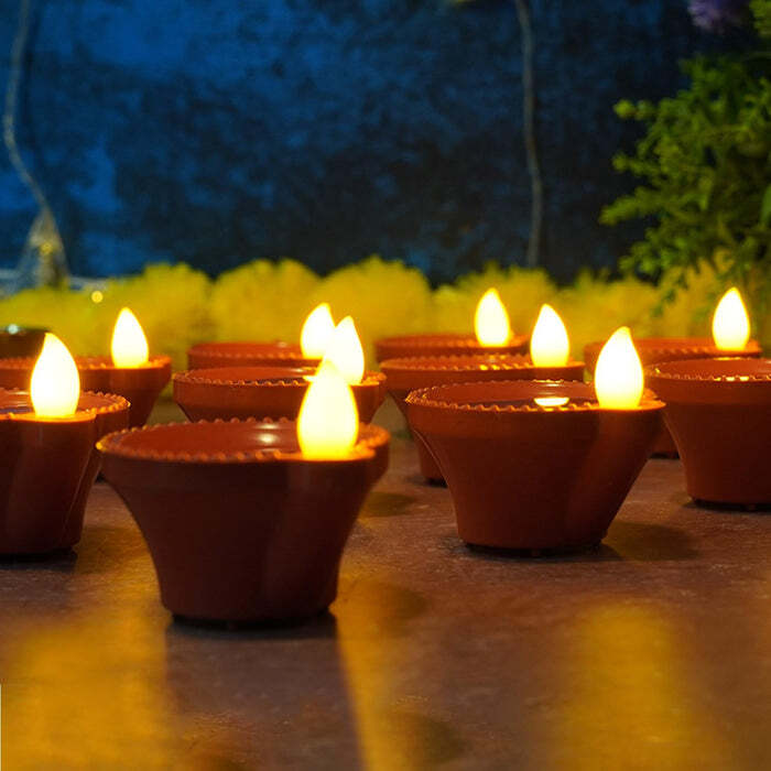 Water Sensor Diyas For Diwali Decoration (12 Pcs Set