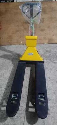 Scale Pallet Truck - 2 Ton Capacity, 685 Mm Min Fork Height, 1150 Mm Fork Length, Yellow & Black, Hand Operated, Nylon Wheel