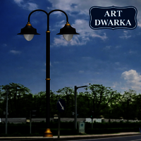 Cast iron lamp pole with double arm bracket