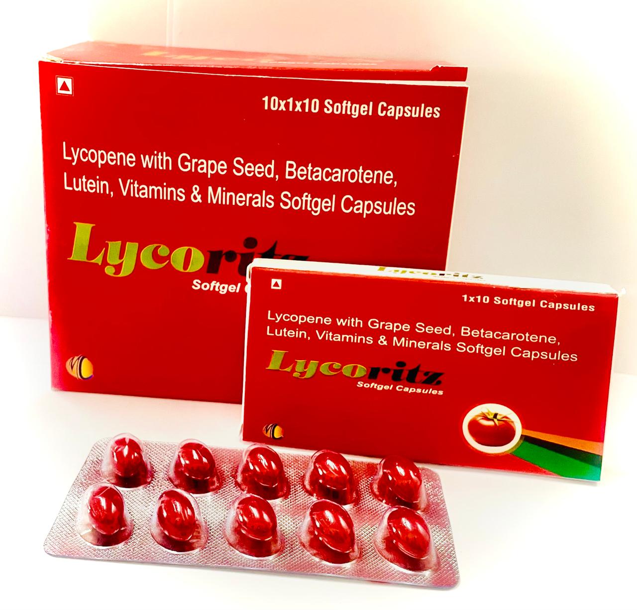 Lycopene 10000mc + Grpeseed 25mg + Beta Carotene 6mg + Lutein 7mg + Vit E 25mg+ Zinc 7.5mg + Manganese 1mg + Copper 1mg