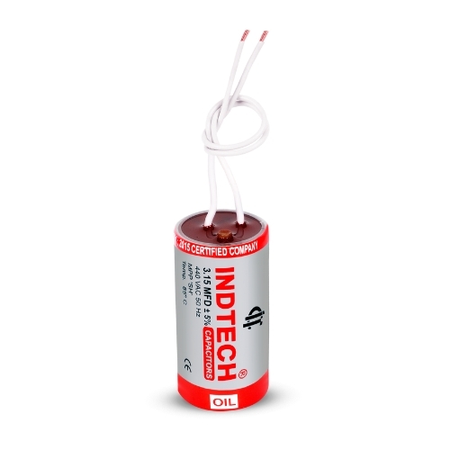 Oil Capacitors For Fan (Aluminum Body) - 0.68 to 4.00 MFD, 5% Tolerance, 440VAC | Operating Temp -5°C to +55°C, Size 27x52mm, Wire Terminal