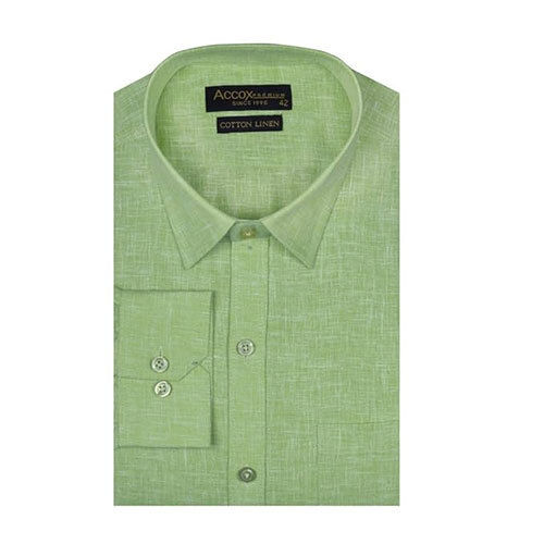 Accox Men's Full-long Sleeves Formal Regular Fit Cotton Linen Plain Shirt (Gcrfs25) - Color: Green