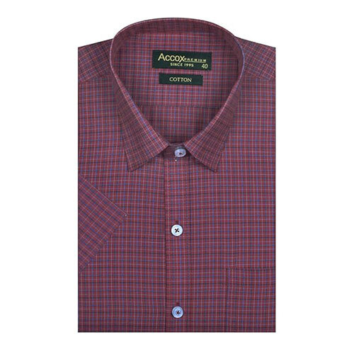 ACCOX Men's Half Sleeves Formal Regular Fit Cotton Check Shirt(Maroon,GO533)