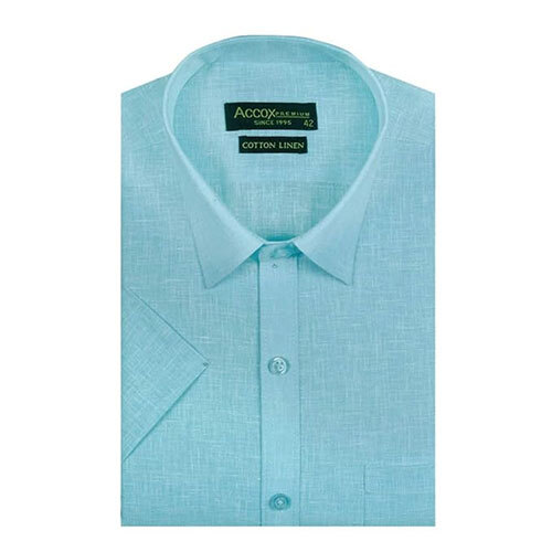 ACCOX Men's Half Sleeves Formal Regular Fit Cotton Linen Shirt(GO524)(Ocean Blue)
