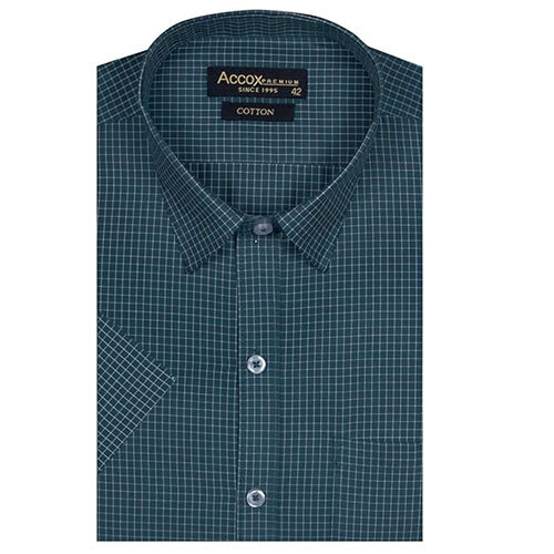 ACCOX Men's Half Sleeves Formal Regular Fit Cotton Check Shirt(Green,GO534)