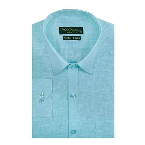 ACCOX Men's Full-Long Sleeves Formal Regular Fit Plain Cotton Linen Shirt(GO557)
