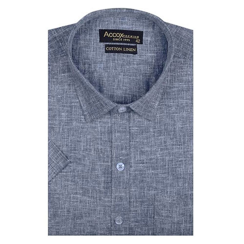 Accox Men'S Half Sleeves Formal Regular Fit Cotton Linen Shirt(Gc311) - Color: Gray