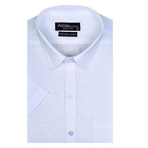 Accox Men'S Half Sleeves Regular Fit Cotton Linen Formal Plain Shirts(Gcr150) - Color: White