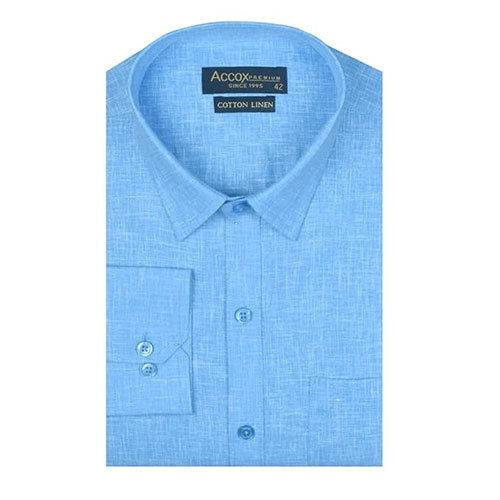 Accox Men's Long Full Sleeves Regular Fit Cotton Linen Formal Plain Shirts(gcr54) - Color: Blue