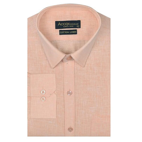 ACCOX Men's Full-Long Sleeves Formal Regular Fit Cotton Linen Plain Shirt (GCRFS24)