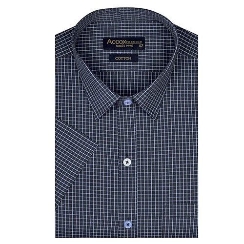 ACCOX Men's Half Sleeves Formal Regular Fit Cotton Check Shirt(Dark Blue,GO552)