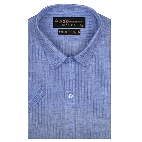 ACCOX Men's Cotton Linen Half Sleeves Striped Regular Fit Formal Shirt for Men(GCR221)