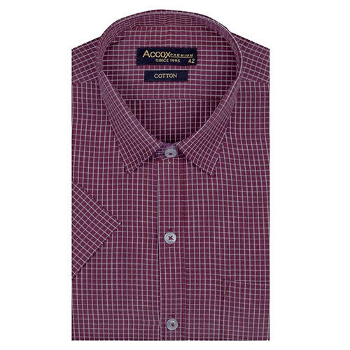 ACCOX Men's Half Sleeves Formal Regular Fit Cotton Small Pin Check Maroon Shirt(GO535)