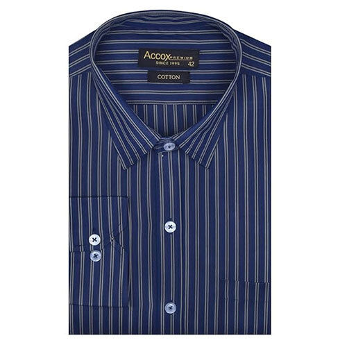 Accox Men'S Striped Full Long Sleeves Regular Fit Cotton Formal Checkred Shirts(Gcr76) - Color: Blue