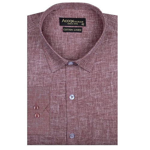 ACCOX Men's Full-Long Sleeves Formal Regular Fit Cotton Linen Plain Shirt (GCRFS27) Maroon