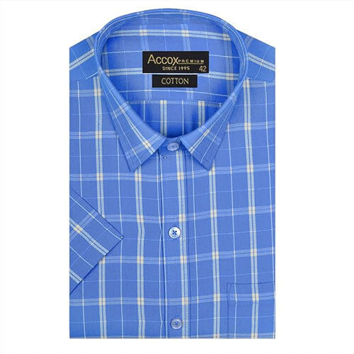 Accox Men'S Breathable Cotton Half Sleeves Regular Fit Checkered Formal Shirt For Men (O-Gcr167) - Color: Blue