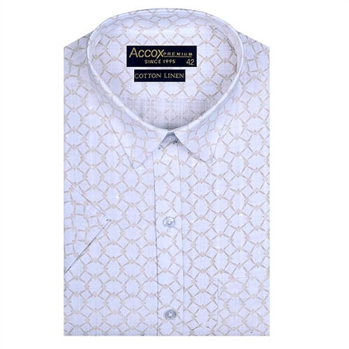 ACCOX Men's Breathable Cotton Linen Half Sleeves Regular Fit Printed Formal Shirt for Men (GCR267)