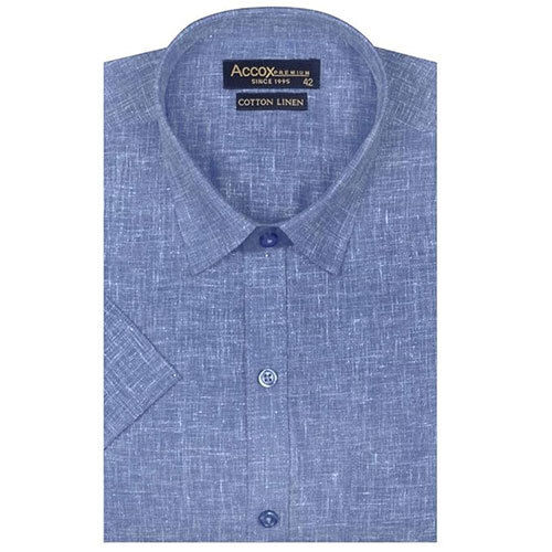 Accox Men'S Half Sleeves Formal Regular Fit Cotton Linen Shirt(Gc29) - Color: Blue