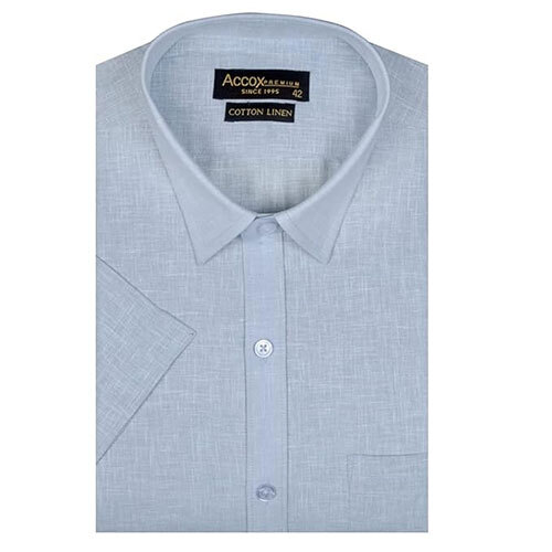 Accox Men'S Half Sleeves Formal Regular Fit Cotton Linen Shirt(Gc309) - Color: Blue