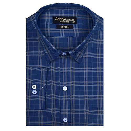 ACCOX Men's Cotton Full Long Sleeves Striped Checkred Regular Fit Formal Shirt for Men(GCR180)