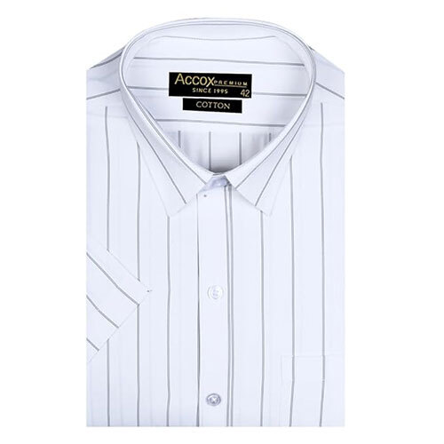 Accox Men'S Cotton Half Sleeves Striped Checkred Regular Fit Formal Shirt For Men(Gcr278) - Color: White