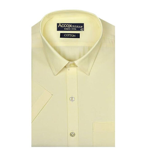ACCOX Men's Half Sleeves Formal Regular Fit Cotton Plain Yellow Shirt(GO587)