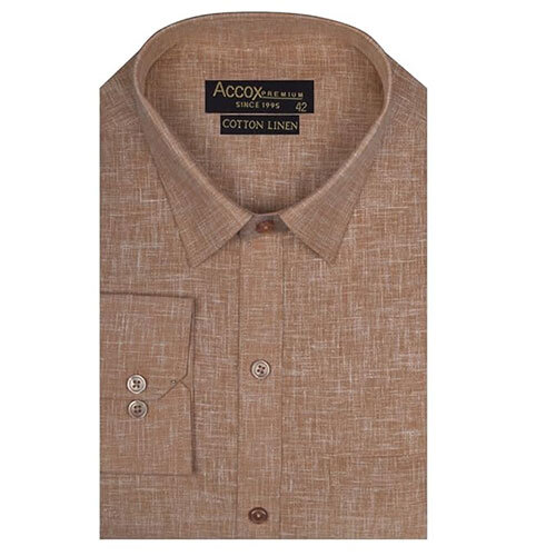 ACCOX Premium Breathable Cotton Linen Full Long Sleeves Plain Brown Regular Fit Formal Shirt for Men (S_GCR303)