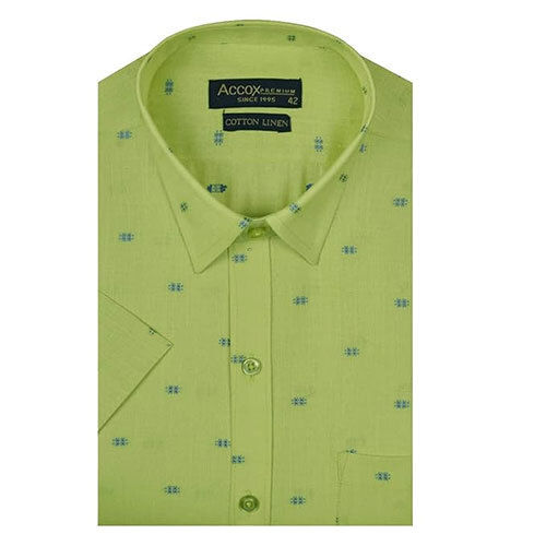 Accox Men'S Half Sleeves Regular Fit Cotton Linen Formal Printed Checkred Shirts(Gcr28) - Color: Green