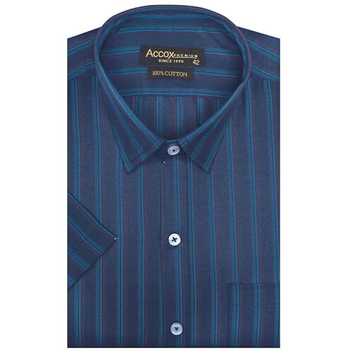 ACCOX Men's Cotton Half Sleeves Dark Striped Regular Fit Formal Shirt for Men(C-GCR148-44) Blue-Blue