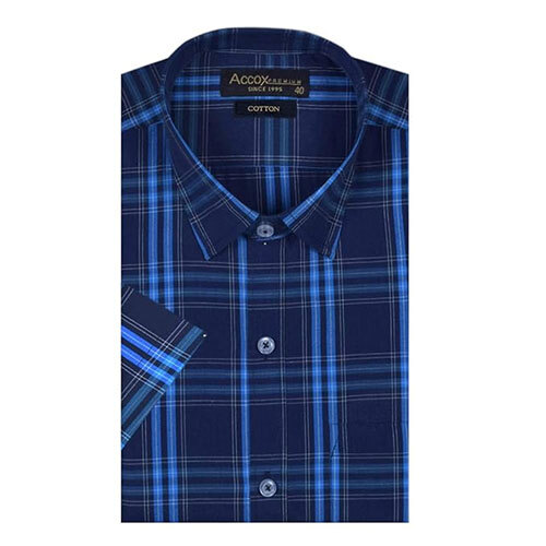 ACCOX Men's Formal Half Sleeves Regular Fit Cotton Navy Blue Sky Blue Check Shirt(Multi,GC158-01)