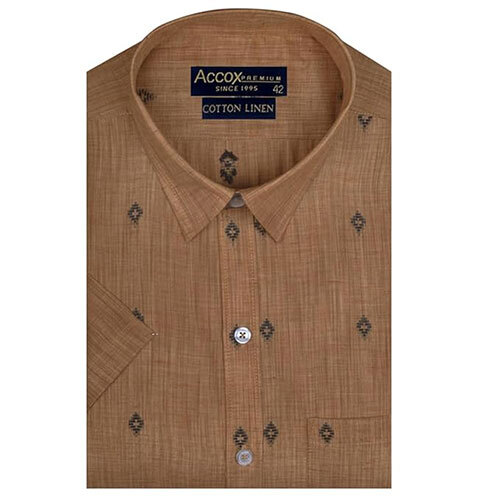 ACCOX Men's Breathable Cotton Linen Half Sleeves Regular Fit Printed Formal Shirt for Men (GCR270)