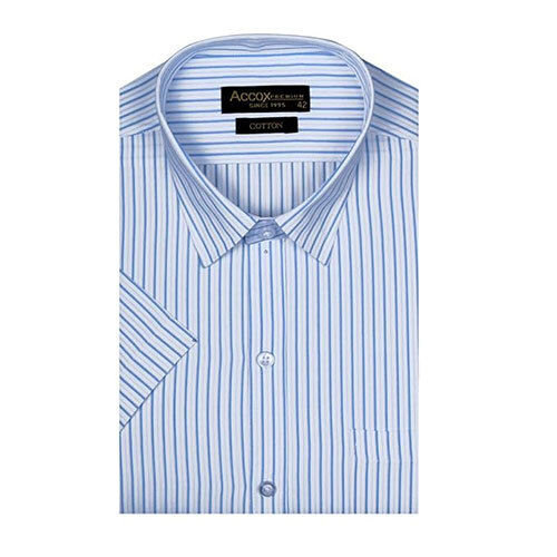 Accox Men'S Striped Half Sleeves Regular Fit Cotton Formal Checkred Shirts(Gcr06) - Color: Blue