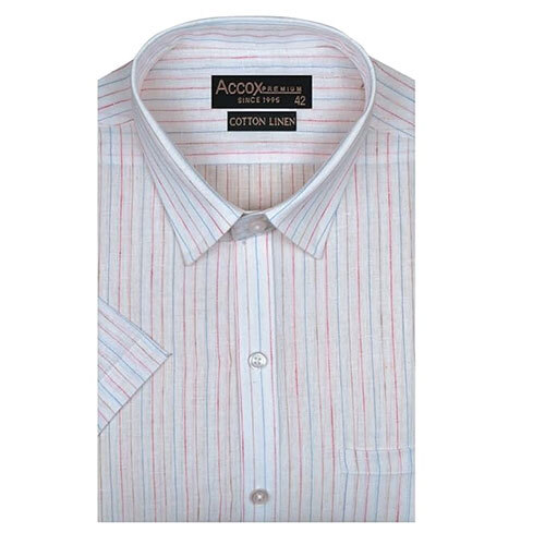 ACCOX Men's Cotton Linen Half Sleeves Striped Regular Fit Formal Shirt for Men(GCR224)