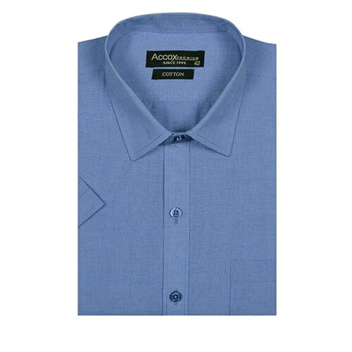 ACCOX Men's Half Sleeves Formal Regular Fit Cotton Plain Solid Blue Shirt(Blue,GC209_0)